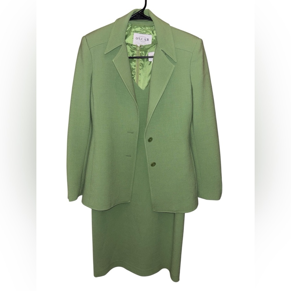 Vintage Oscar de la Renta Light Green Blazer and Dress Set